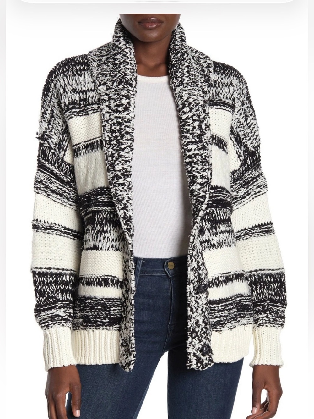 360 Sweater Annie Stripe Chunky Knit Cardigan Black White Oversized S Heavy Knit
